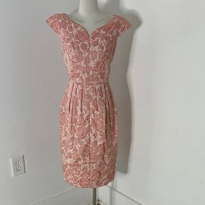 Vintage 1950s Pink Floral Jacquard Dress Mad Men Vibes